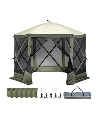 Quick Set Pop Up Screen Tent 6 Sided Canopy with Privacy Cloths and Mesh Windows