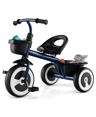 Toddler Tricycle Kids Trike with Adjustable Seat Front & Rear Storage Baskets