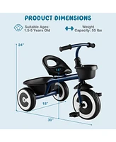 Toddler Tricycle Kids Trike with Adjustable Seat Front & Rear Storage Baskets