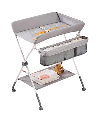 Portable Folding Baby Changing Table with Lockable Wheels Adjustable Heights Storage