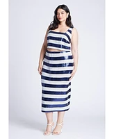 Eloquii Plus Sequin Striped Midi Skirt