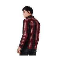 Campus Sutra Men's Plaid Red Cotton Shirt