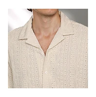 Campus Sutra Men's Off-White Aztec-Textured Shirt