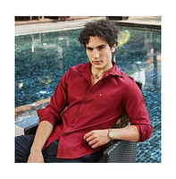 Campus Sutra Men's Ruby Red Houndstooth-Tactile Shirt