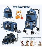 Gymax Double Pet Stroller for 2 Dogs or Cats w/ 2 Detachable Carriers Safety Belt