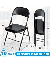 Sugift 4-Pack Heavy Duty Folding Chairs – 450lb Capacity Commercial-Grade Steel Frame Chairs for Events, Parties & Offices (Black)