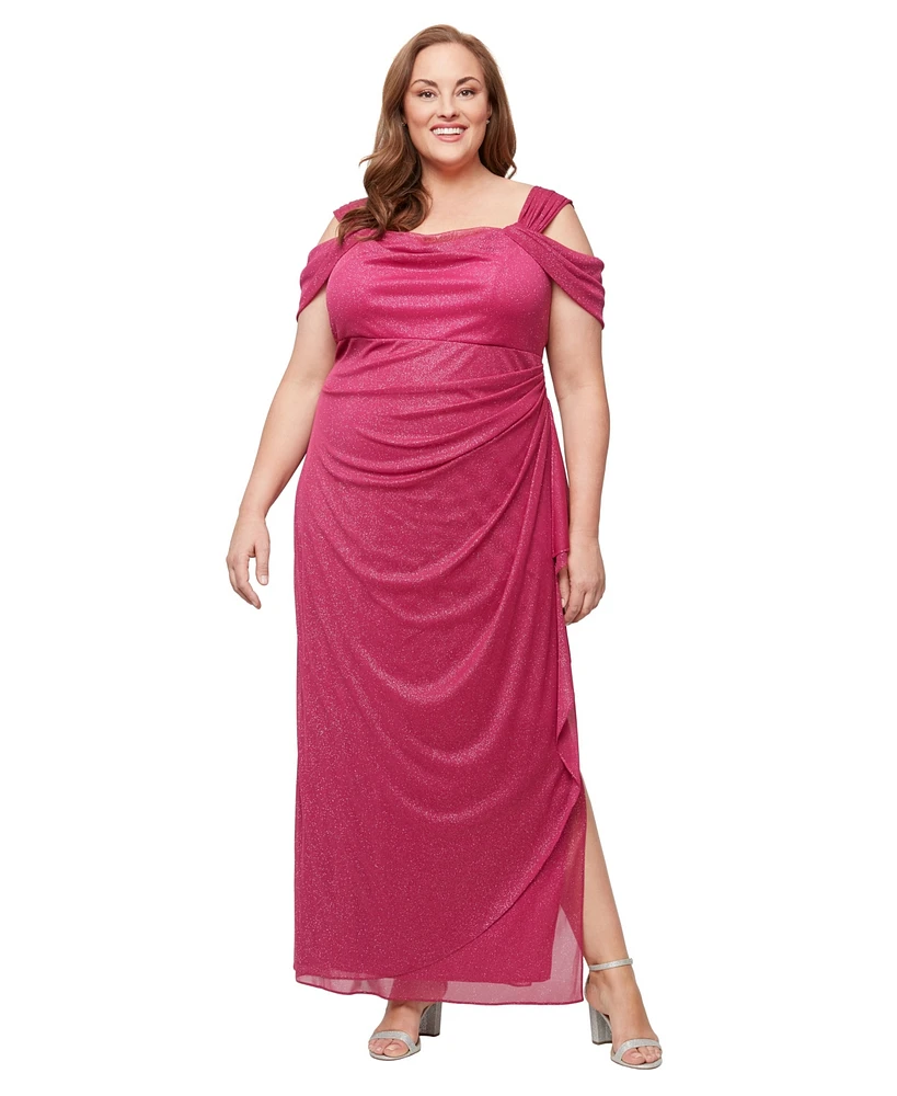Alex Evenings Plus Draped Cold-Shoulder Dress