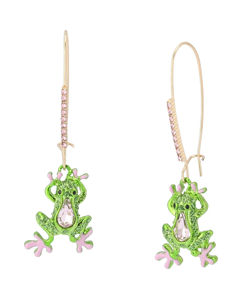 Betsey Johnson Faux Stone Backyard Frog Dangle Drop Earrings