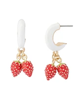 Betsey Johnson Backyard Strawberry Charm Huggies Earrings