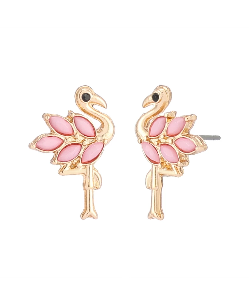 Betsey Johnson Faux Stone Backyard Flamingo Stud Earrings