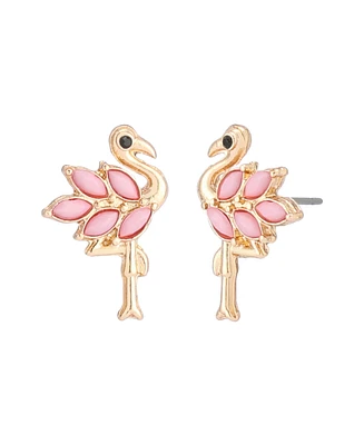 Betsey Johnson Faux Stone Backyard Flamingo Stud Earrings