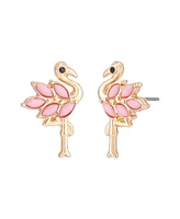 Betsey Johnson Faux Stone Backyard Flamingo Stud Earrings