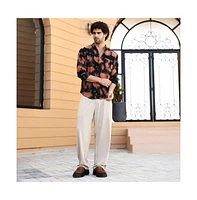 Campus Sutra Men's Obsidian Black & Sienna Brown Smudged-Block Regular Shirt