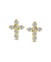 Bling Jewelry Minimalist Petite Religious Small Cz Cross Stud Earrings Cubic Zirconia Gold Plated .925 Sterling Silver