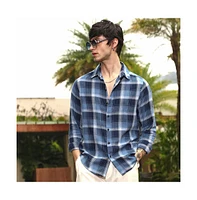 Campus Sutra Men's Navy Blue & Off-White Multi-Checkered Shirt