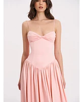Miss Circle Women's Najwa Baby Pink Ruched Breast Drop Waist Maxi Dress