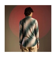Campus Sutra Men's Emerald Green & Ivory White Ombre-Pleated Shirt