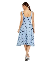 Mac Duggal Women's Polka Dot A-Line Midi Dress with Square Neck and Ruffle Gussets