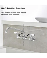 Greenspring 2-Handle Wall Mount Kitchen Faucet With 12 Inch Swivel Spout 8" Center In Polished Chrome