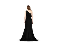 Amri Women's Organza Ruffle Detail Mermaid Crepe Gown