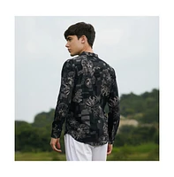 Campus Sutra Men's Midnight Black Bloom-Imprint Shirt
