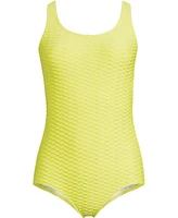 Lands' End Women's Tugless Low Leg Textured One Piece Swimsuit