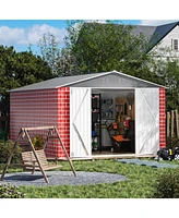Mondawe 8"x12" Outdoor Storage Shed, Huge Metal Shed with 2 Double Hinged Doors