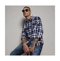 Campus Sutra Men's Navy Blue Tartan Plaid Shirt