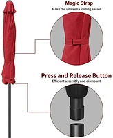 Flynama One Simple Deluxe 9ft Outdoor Market Table Patio Umbrella with Button Tilt, Crank and 8 Sturdy Ribs for Garden