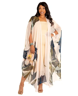 Buxom Couture Plus Size Floral Robe with Wrist Band