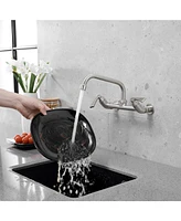 Greenspring 2-Handle Commercial Sink Faucet with 8" Swivel Spout Center Wall Mount Kitchen Polished Chrome