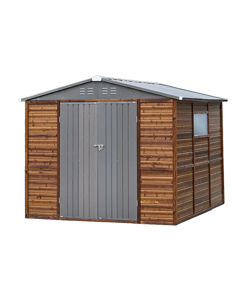 Mondawe 8x8FT Iron-Wood Outdoor Storage Tool Shed with Lockable Door and Windows