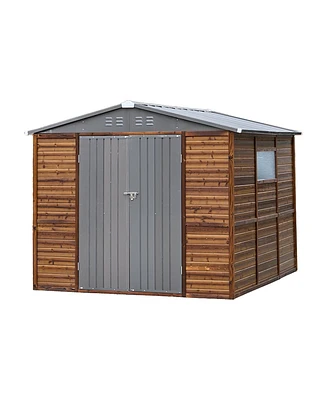 Mondawe 8x8FT Iron-Wood Outdoor Storage Tool Shed with Lockable Door and Windows