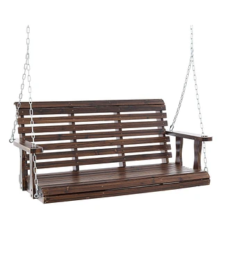 Slickblue Wooden Patio Porch Swing Bench with Hanging Chains Strong Load Capacity for Garden