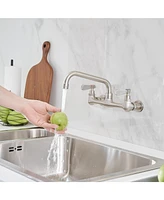 2-Handle Wall Mount Kitchen Faucet With 8 Inch Swivel Spout 8" Center Polished Chrome
