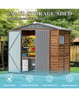 Mondawe 4x6FT Iron-Wood Outdoor Storage Tool Shed with Lockable Door and Windows