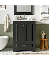 Casainc 24" Freestanding Vanity with Sink, Silver Handles, Soft-Closing Doors