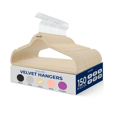 SereneLife 150 Pack Velvet Hangers - Non-Slip with 360° Swivel Hook