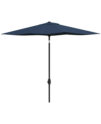 Flynama Outsunny 6.5' x 10' Rectangular Market Umbrella, Patio Outdoor Table Umbrella with Crank and Push Button Tilt, Blue