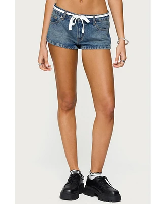 Edikted Women's Olesia Tie Belt Denim Shorts