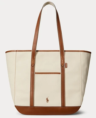 Polo Ralph Lauren Women's Leather-Trim Canvas Medium Shopper Tote