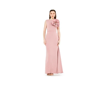 Amri Floral Applique Crepe Column Gown