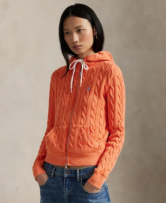 Polo Ralph Lauren Women's Cable-Knit Cotton Full-Zip Hoodie Sweatshirt