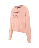 Freeze Max Women's Light Pink Lilo and Stitch Ohana Loose Fit Cropped Pullover Sweatshirt