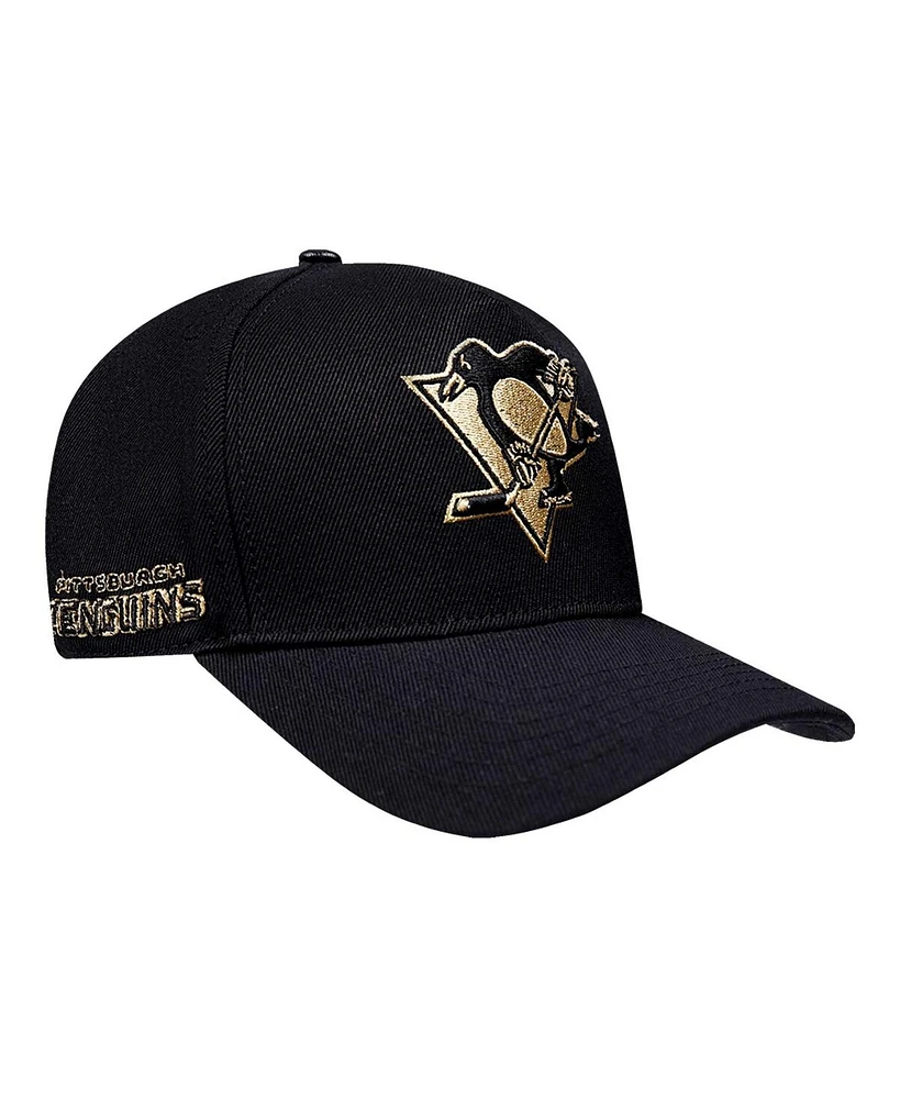 Pro Standard Men's Black Pittsburgh Penguins Metallic Logo Pinch Front Adjustable Hat