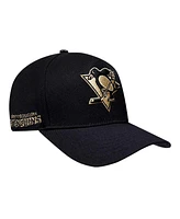 Pro Standard Men's Black Pittsburgh Penguins Metallic Logo Pinch Front Adjustable Hat