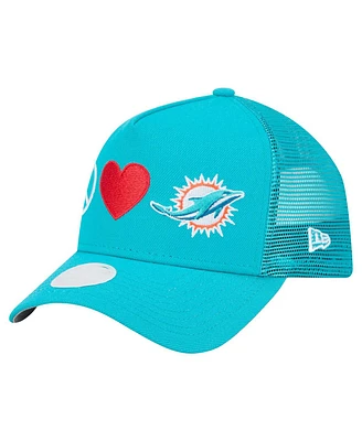 New Era Women's Aqua Miami Dolphins Peace Love Trucker 9FORTY Adjustable Hat