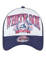 New Era Men's White Chicago White Sox Distressed 9FORTY A-Frame Adjustable Trucker Hat