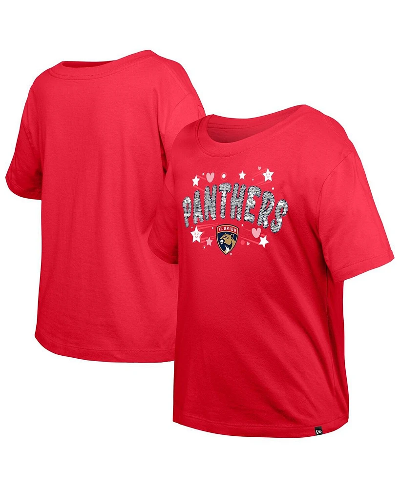 New Era Big Girls Red Florida Panthers Flip Sequin T-Shirt