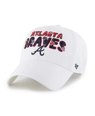 '47 Brand Women's White Atlanta Braves Flower Power Clean Up Adjustable Hat